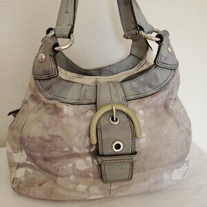 Coach Leather hobo bag Camo purse dyed beige ivory purple brown blue gray white